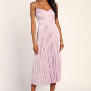 Lulus Regal Romance Lavender Floral Jacquard Pleated Satin Midi Dress Purple